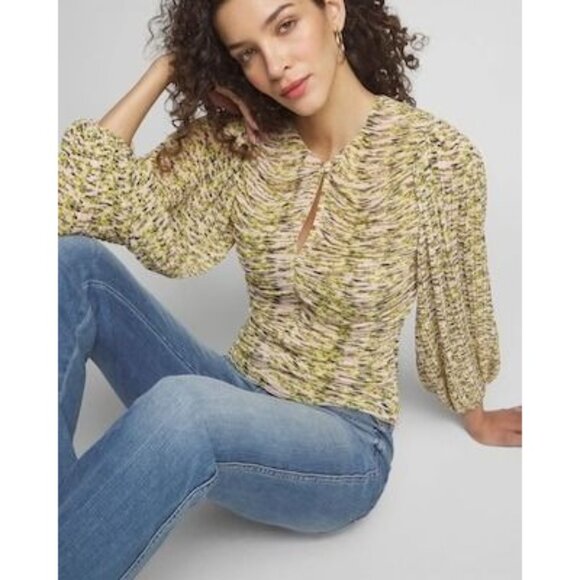 White House Black Market Long Sleeve Pleated Keyhole Blouse 8 10 - Picture 3 of 9